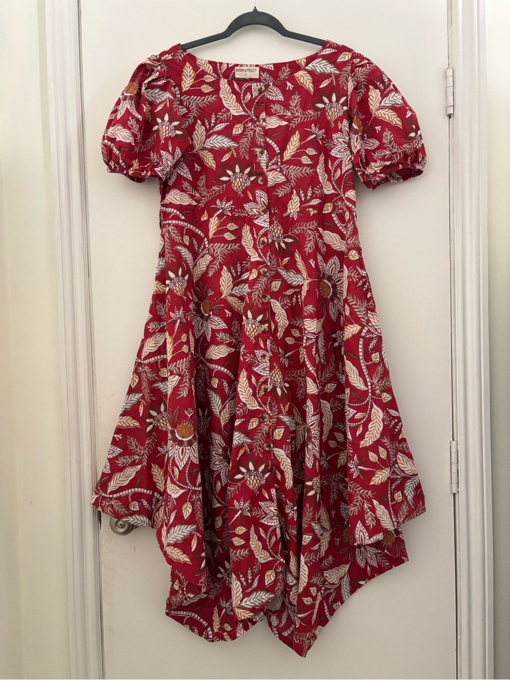 Bombay Paisley by Westside Sz M Rusty Red Printed Asymmetrical Cotton Dress